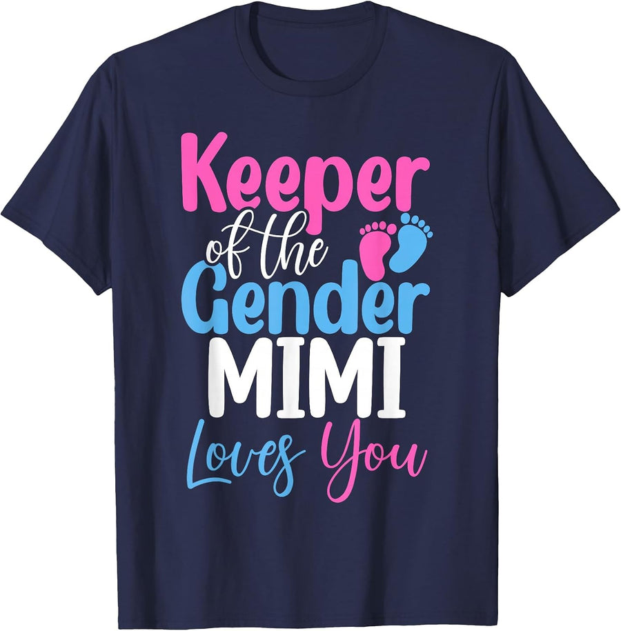 Keeper of The Gender Mimi Loves You Cute Baby Announcement T-Shirt - Navy Blue