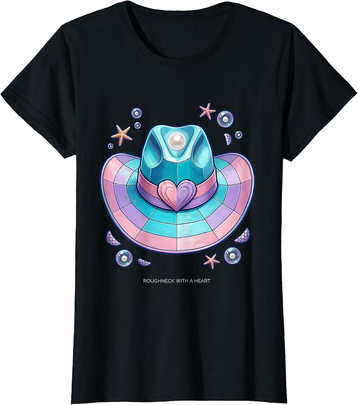 Roughneck With A Heart Cowboy Design T-Shirt - Black