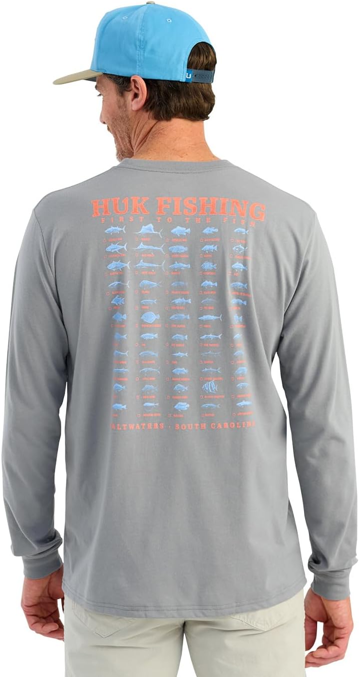 HUK Men's Pocket Tee, Comfortable Performance Fishing Long Sleeve T-Shirt with Chest Pocket - Saltwater Fish - Night Owl