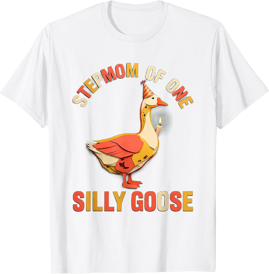 Men's Stepmom of One Silly Goose Paper Cutout Family Matching T-Shirt - White