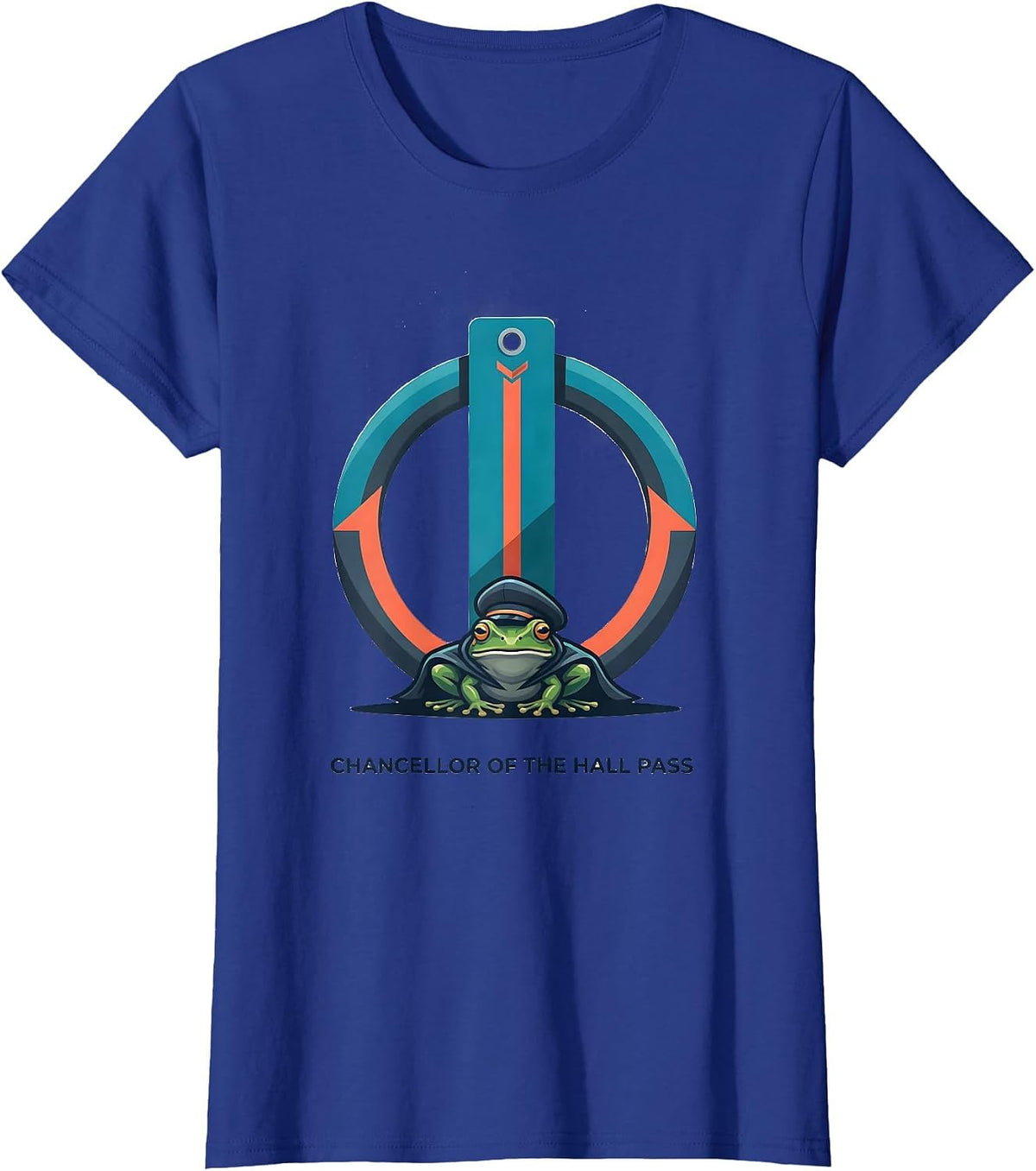 Women's Chancellor of the Hall Pass Funny Frog Teacher Back T-Shirt - Royal Blue