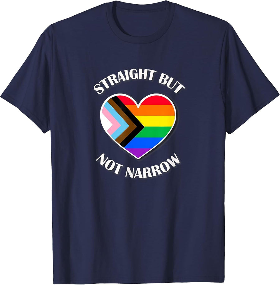 Funny Straight Proud LGBTQ Ally Rainbow Equality Heart Flag T-Shirt - Navy Blue
