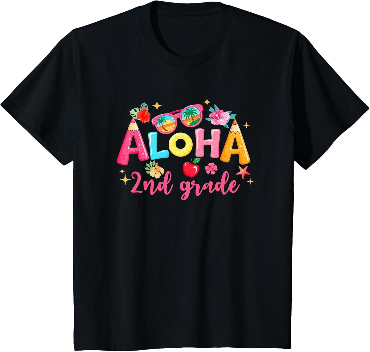 Aloha 2Nd Grade Summer Vacation Beach Teacher School Student T-Shirt - Black