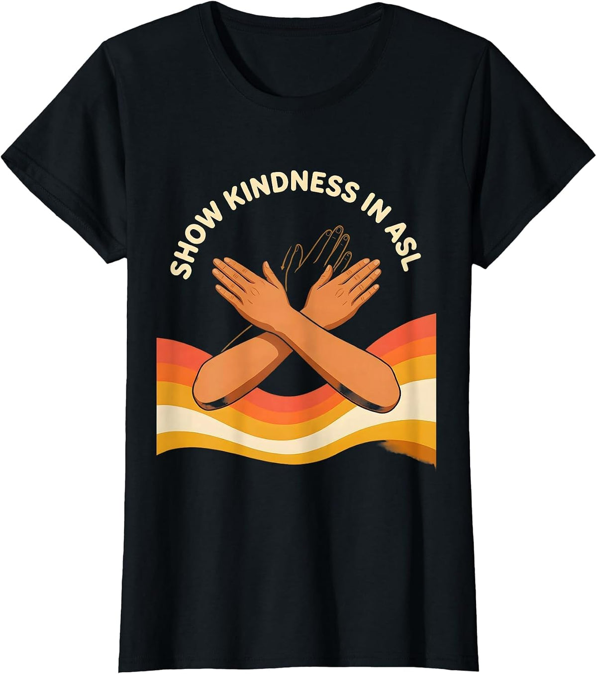 Women's Show Kindness in ASL Retro 70s ASL Teacher Deaf Awareness T-Shirt - Black