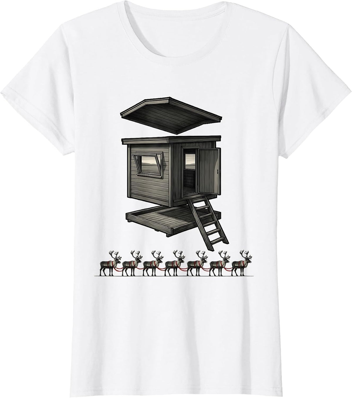 Exploded Hunting Blind Reindeer Christmas Deer Hunter Humor T-Shirt - White