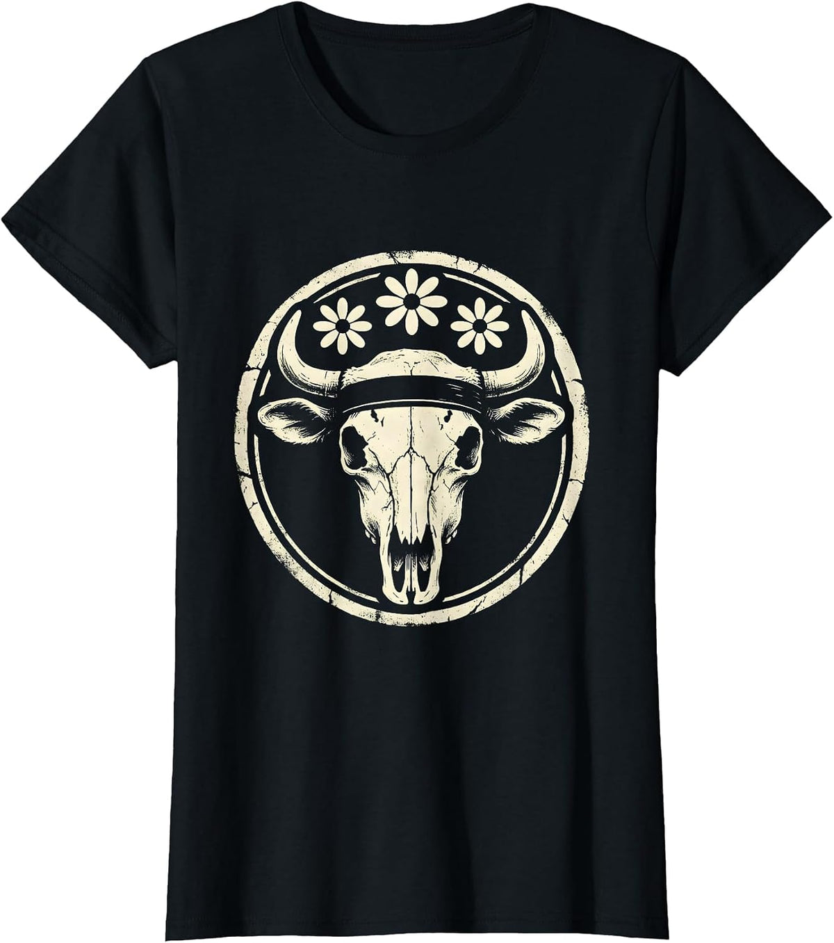 White Cowgirl Hat Shadow Fierce Eyes Graphic T-Shirt - Black