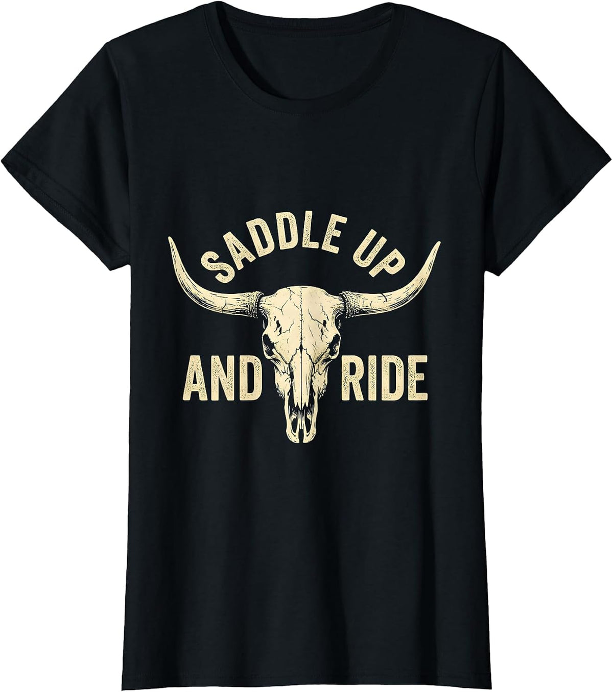 Saddle Up and Ride Western Cowboy Design T-Shirt - Black