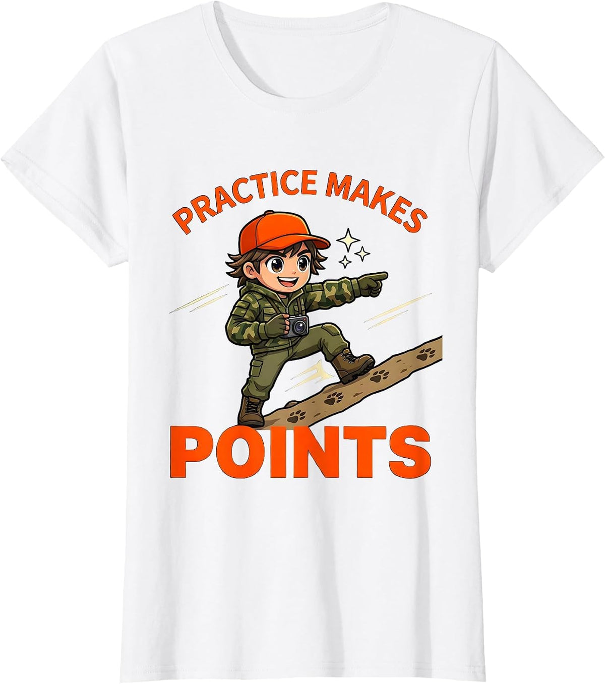 Women's PRACTICE MAKES POINTS Funny Deer Hunter Hunting Camp T-Shirt - White