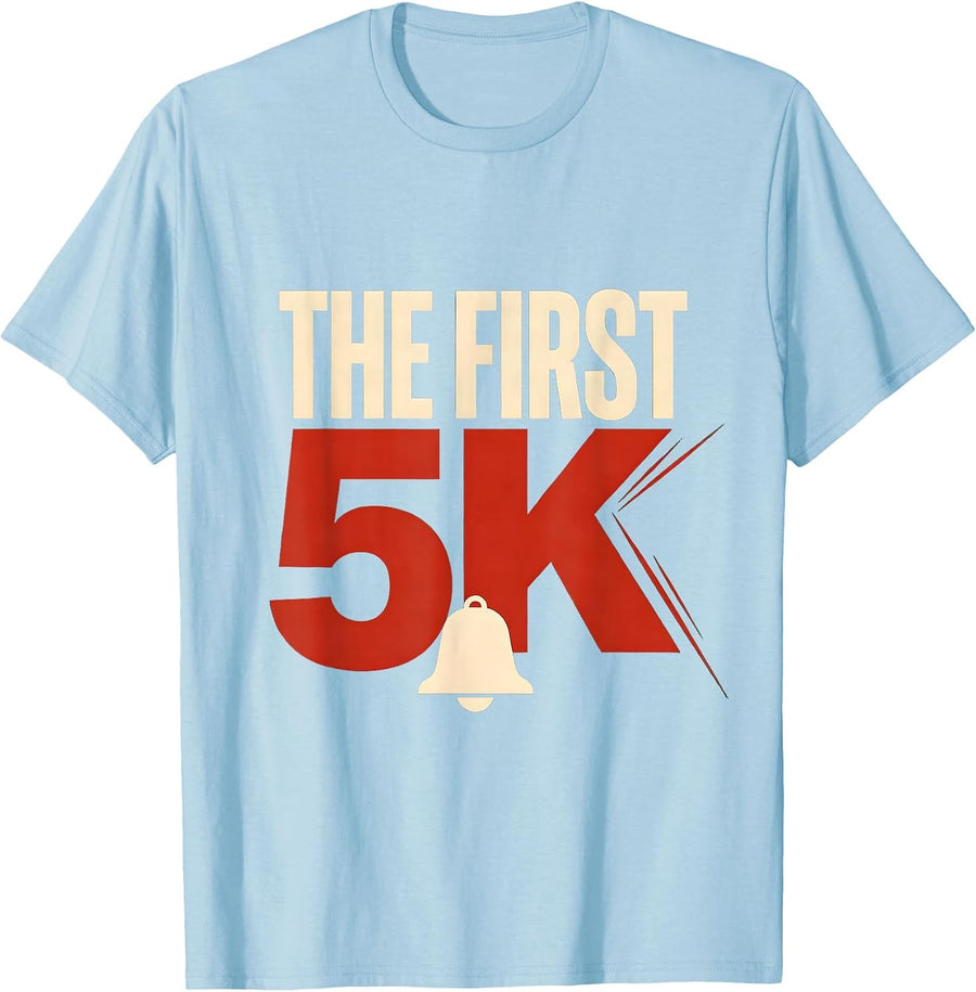 Men's The First 5K Funny Christmas Running Pun Runner Gift T-Shirt - Baby Blue