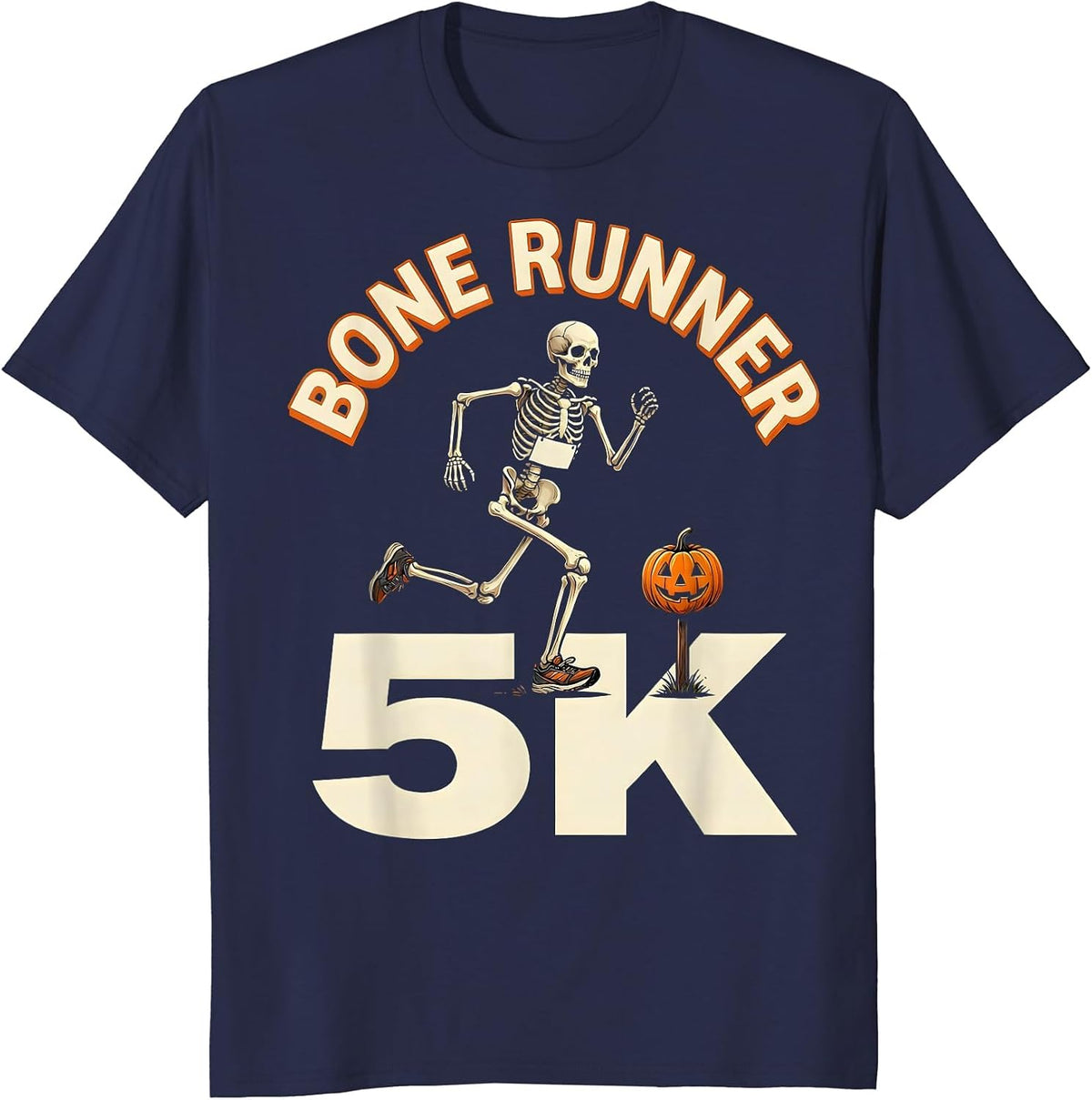 Men's Bone Runner 5K Funny Running Skeleton Halloween Fun Run T-Shirt - Navy Blue
