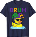 Bruh Funny Duck Mardi Gras Rubber Duck with Jester Hat T-Shirt - Navy Blue