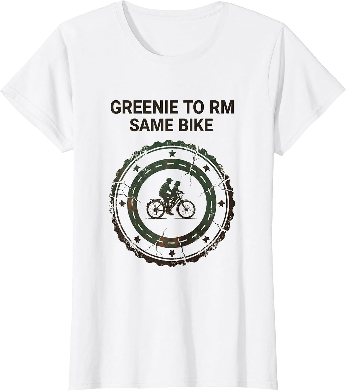 Women's Greenie To RM Same Bike Vintage LDS Missionary Humor Gift T-Shirt - White