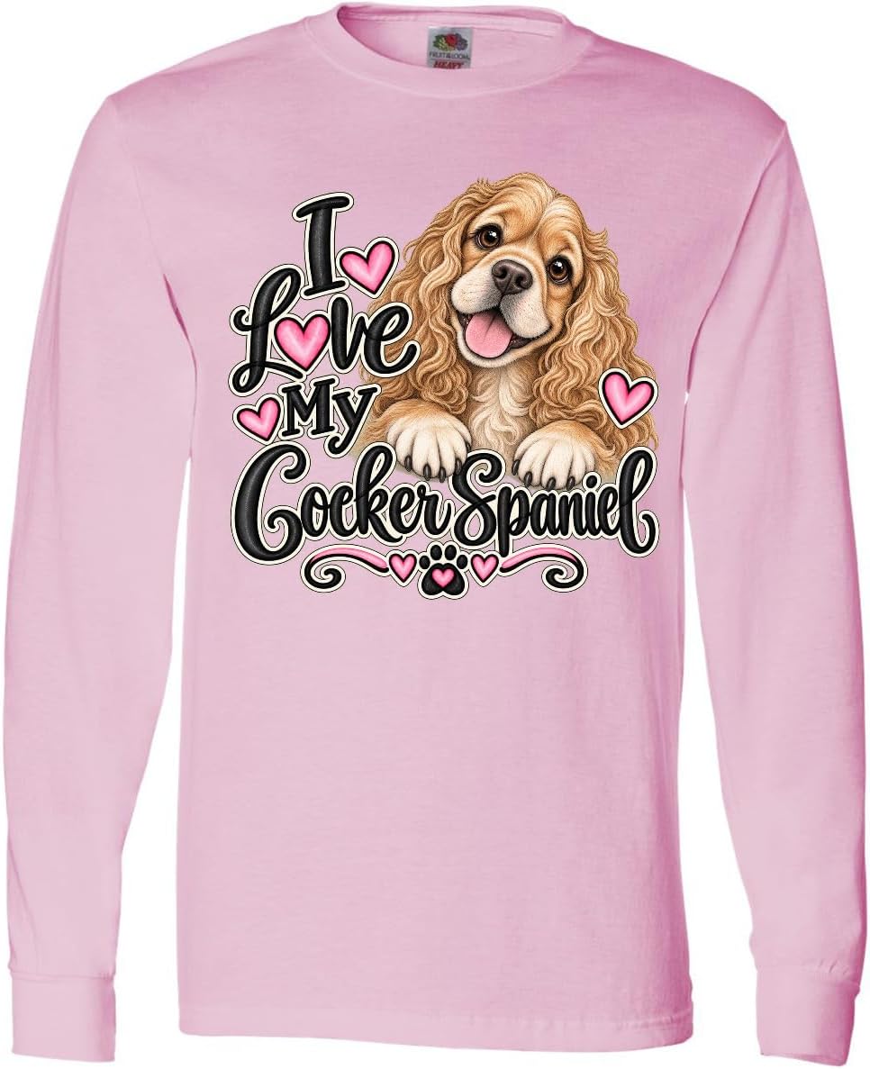 inktastic I Love My Cocker Spaniel Adult Long Sleeve T-Shirt - Pink