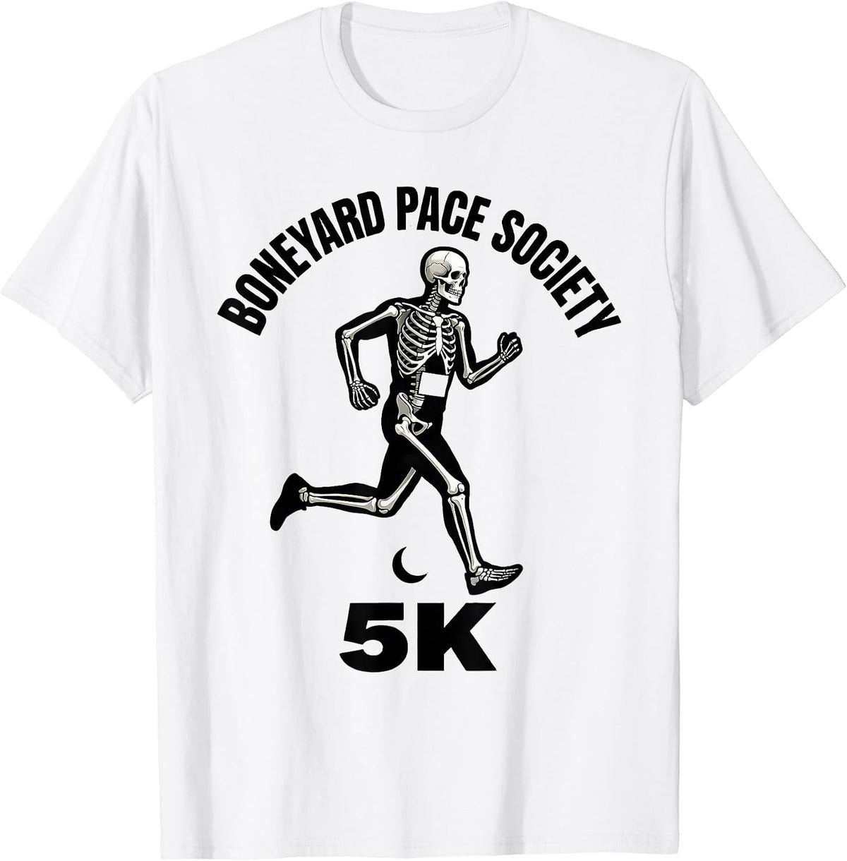 Men's Boneyard Pace Society 5K Funny Skeleton Halloween 5K Runner T-Shirt - White
