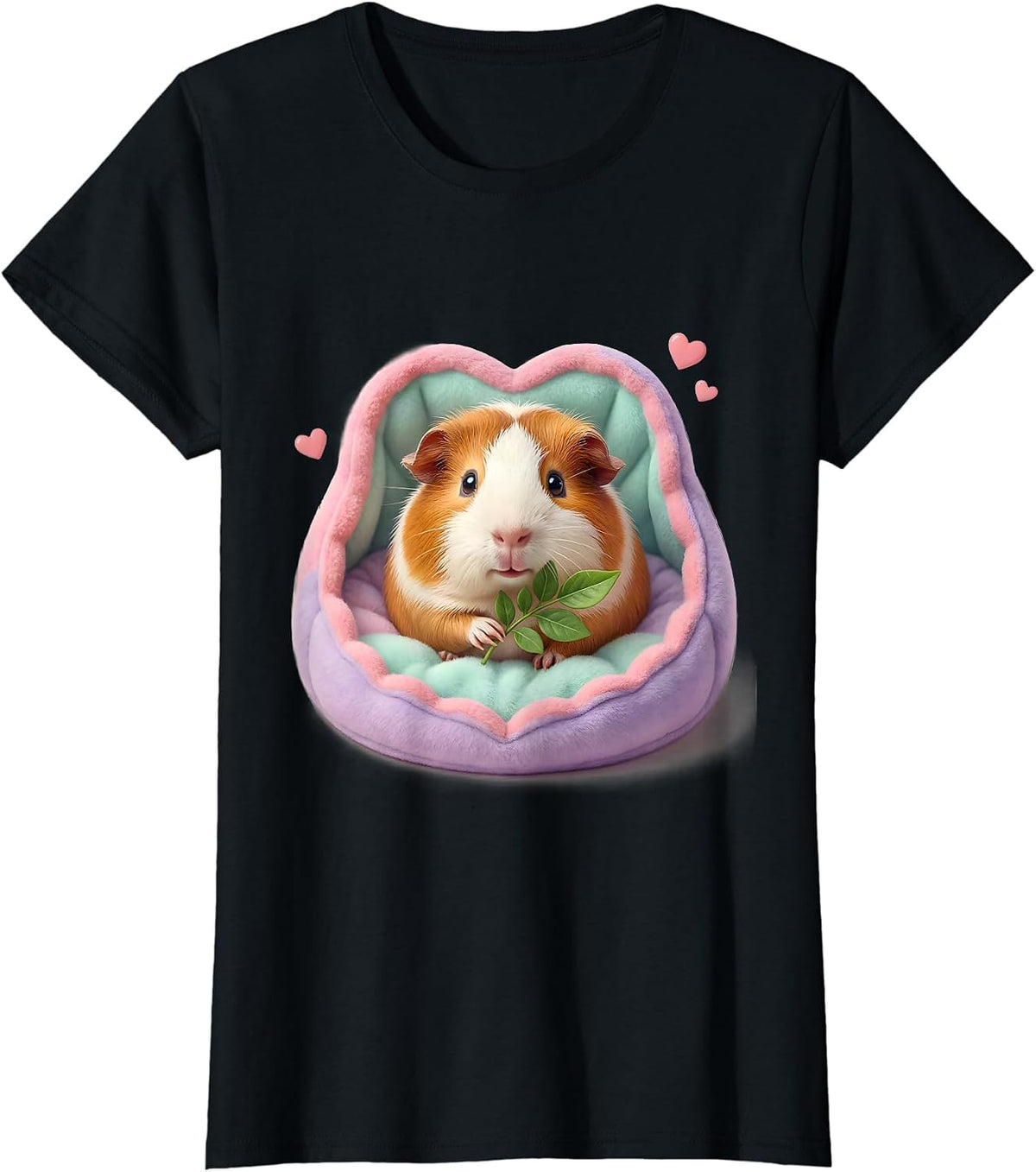 Round Pink Guinea Pig Kawaii Cute Pet Lover Gift T-Shirt - Black