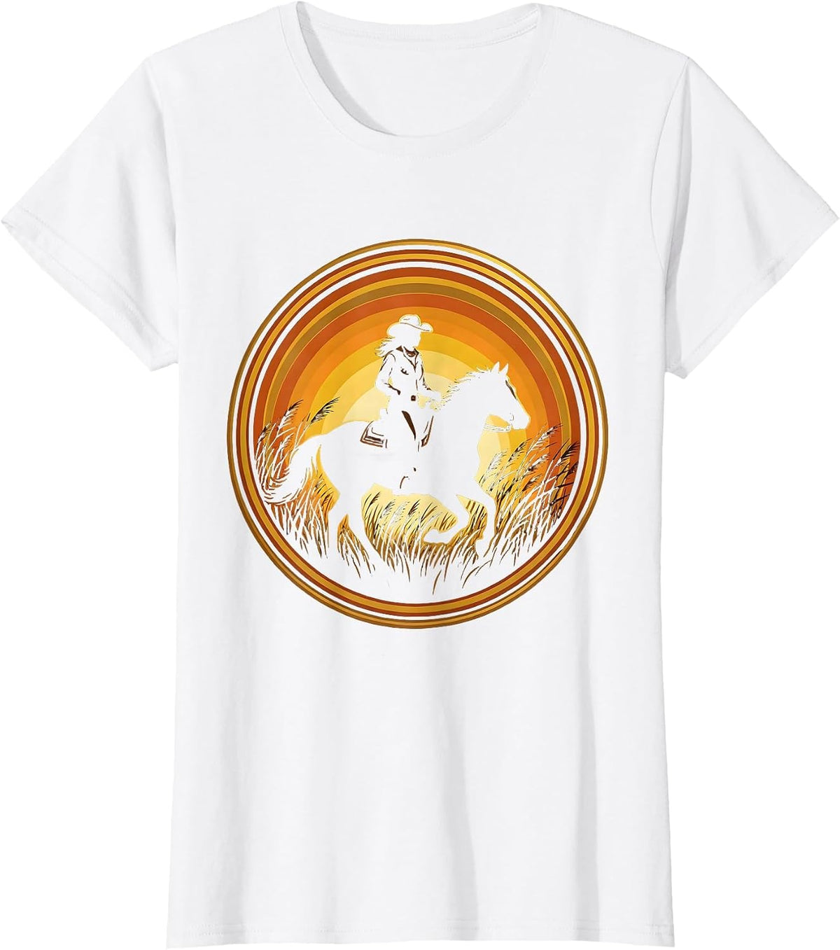 Women's Cowgirl on Horseback Golden Grass 90s Country T-Shirt - White