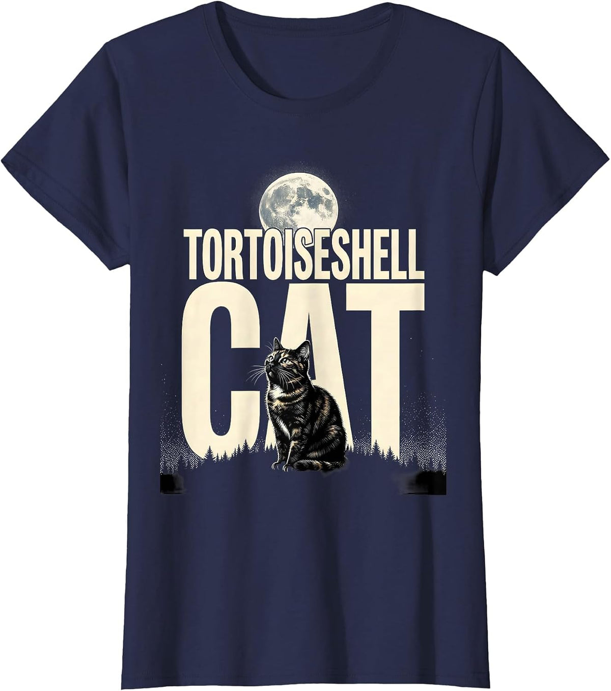 Women's Tortoiseshell Cat Howling at Moon Vintage Retro Cat Lover T-Shirt - Navy Blue