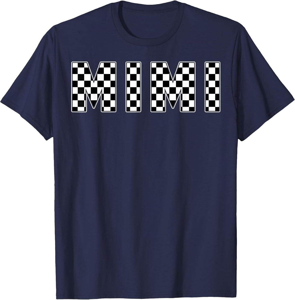 Mimi Racing Race Car Mimi Checkered Flag Pit Crew Bday T-Shirt - Navy Blue