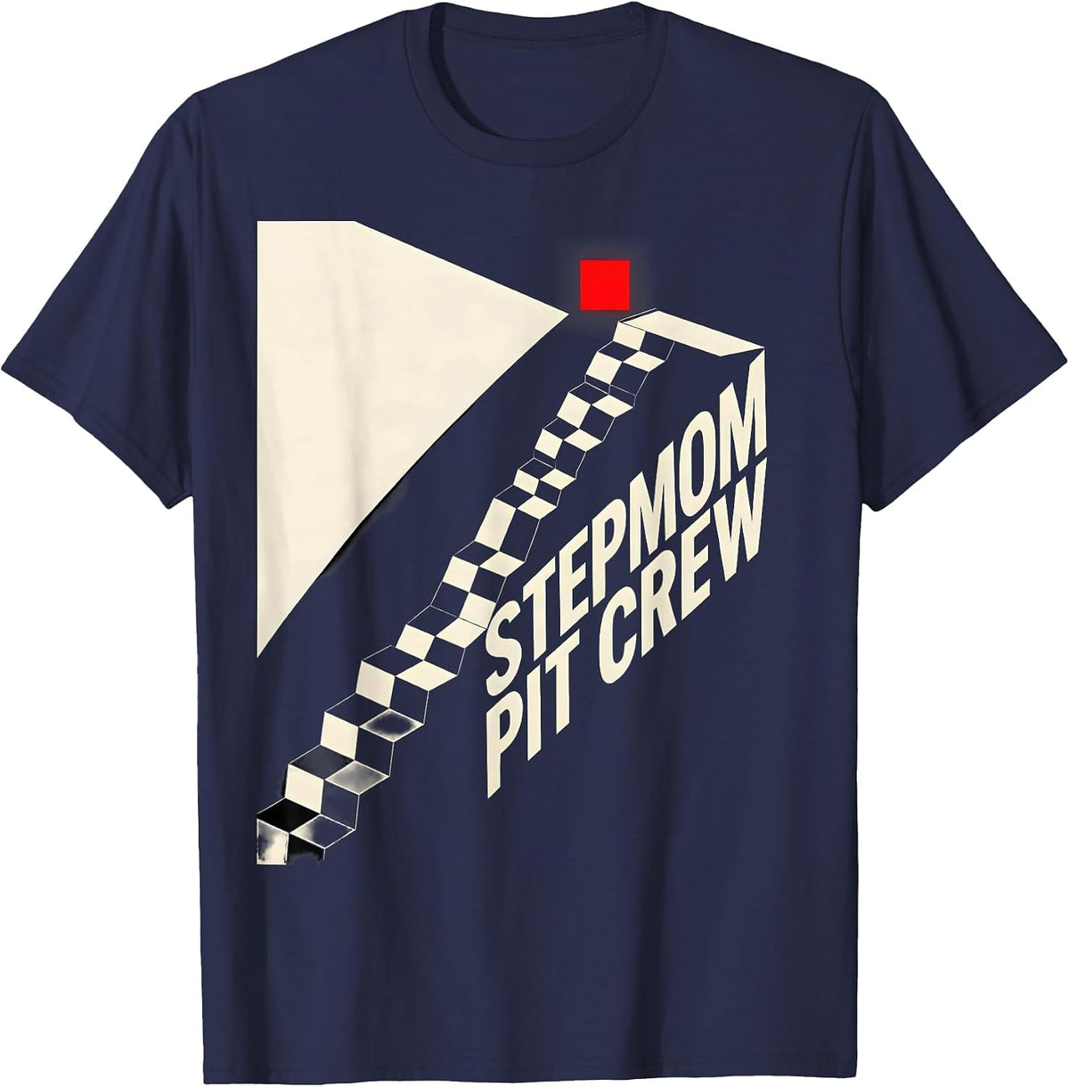 Men's Stepmom Pit Crew Constructivist Poster Race Car Birthday T-Shirt - Navy Blue