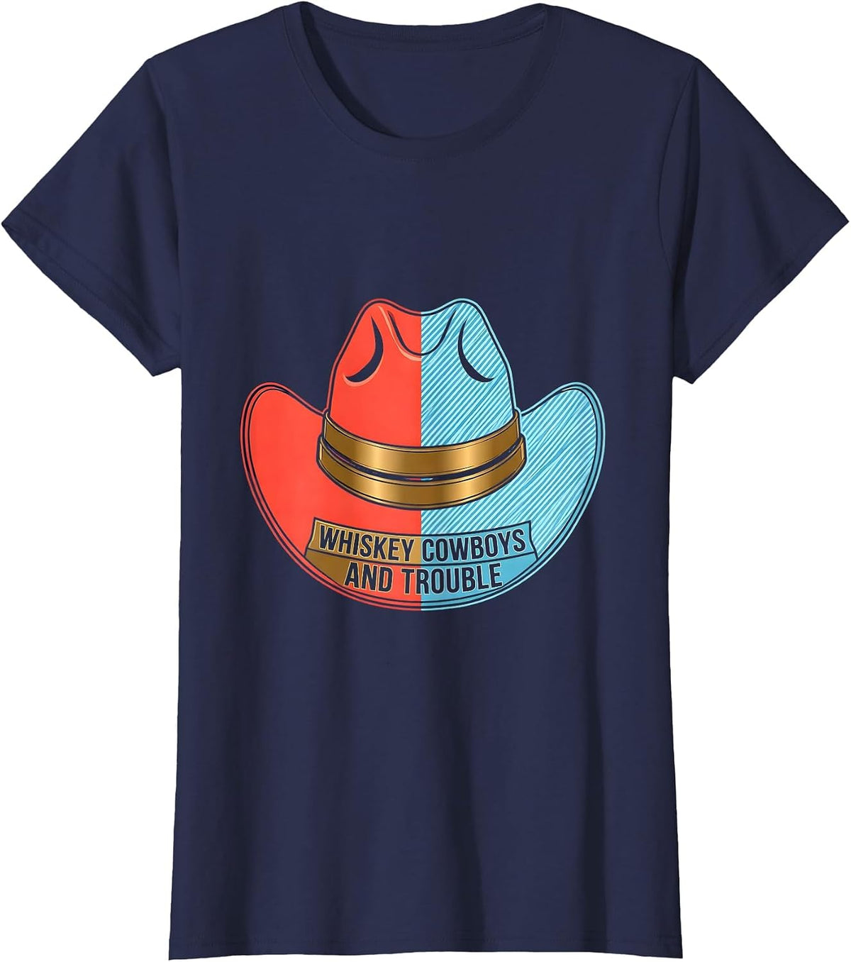 Women's Whiskey Cowboys and Trouble Western Design T-Shirt - Navy Blue