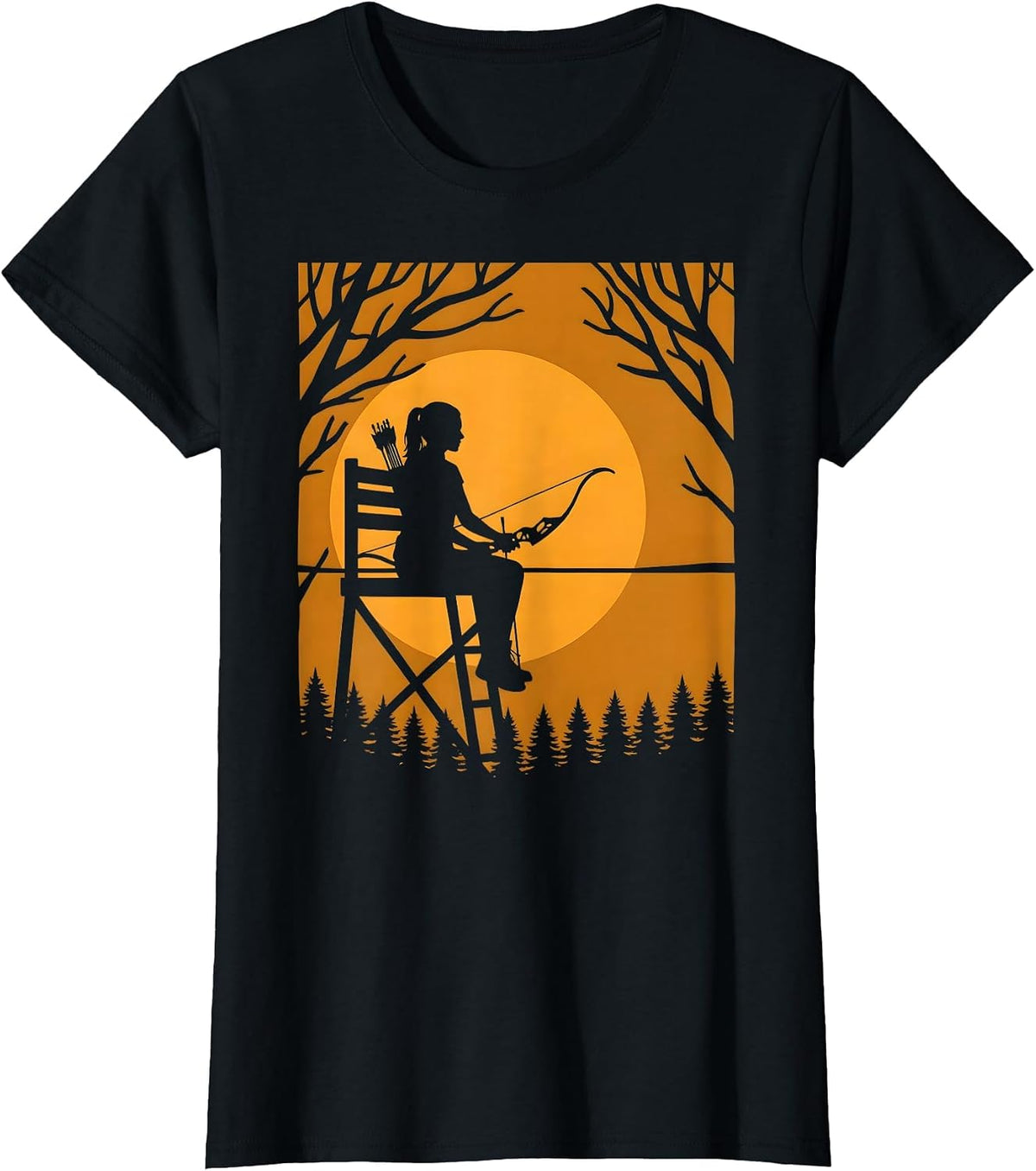 Camo Deer Stand Sunrise Hunting Graphic T-Shirt - Black