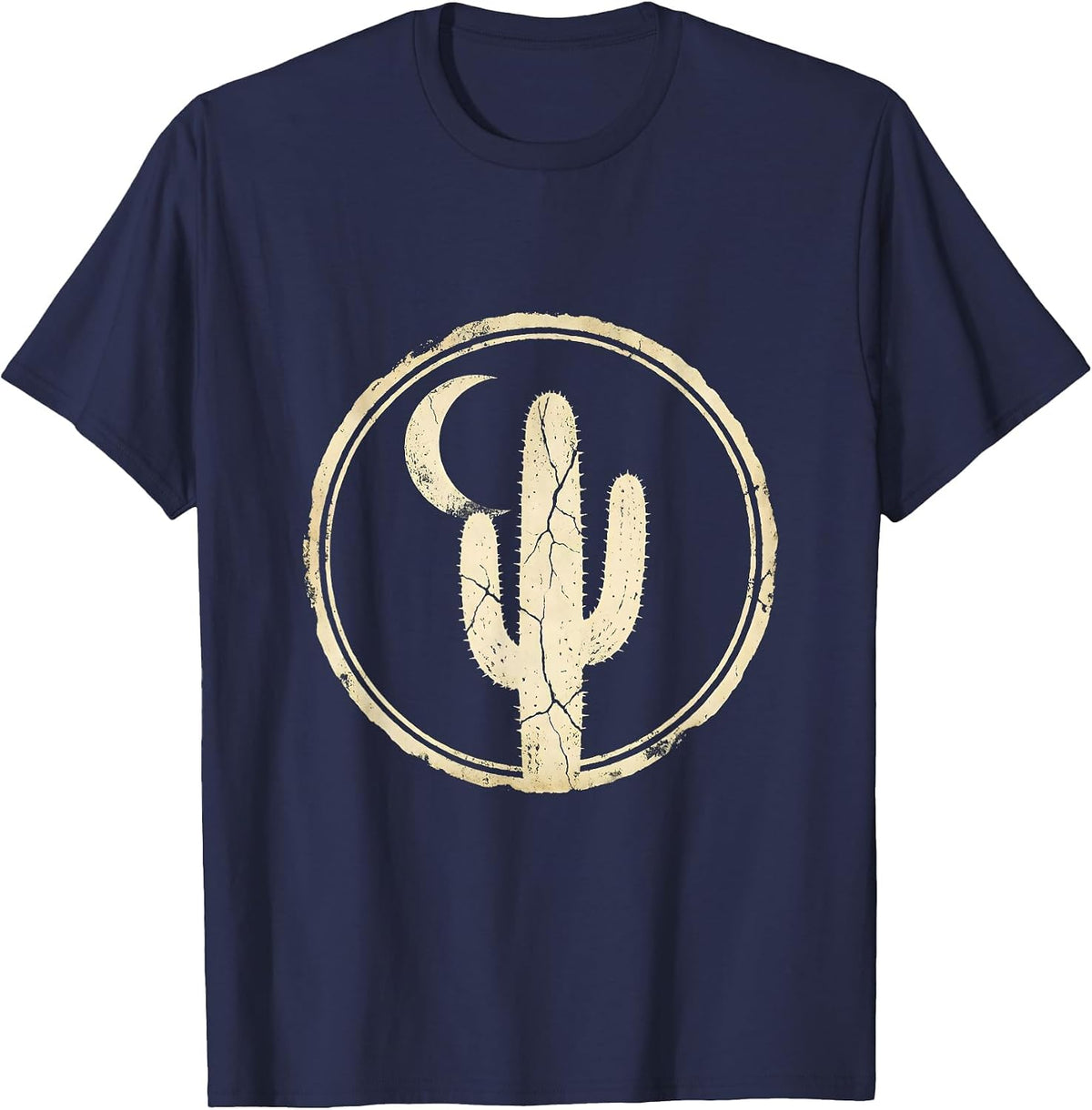 Desert Cactus Crescent Moon Country Music Design T-Shirt - Navy Blue