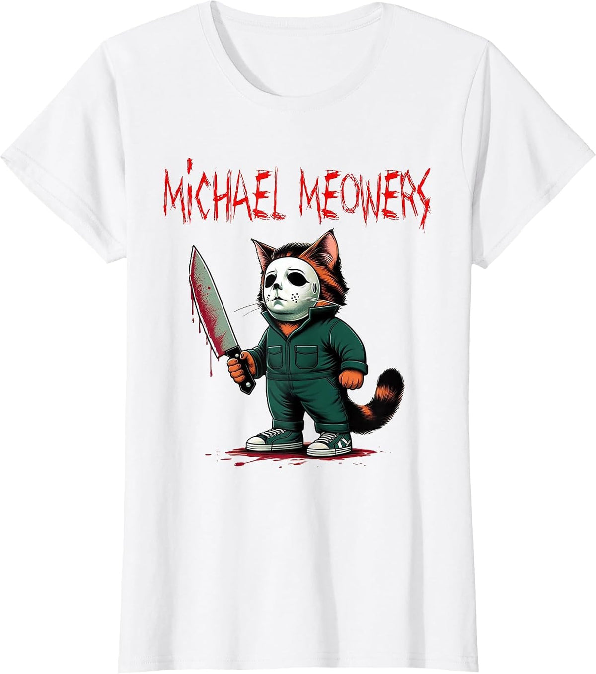 Michael Meowers Halloween Costume Funny Scary Cat T-Shirt - White