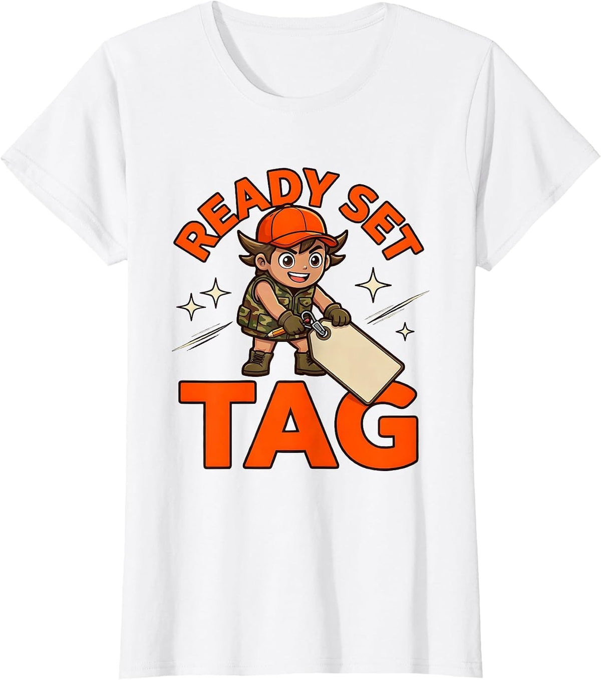 Women's READY SET TAG Funny Deer Duck Hunter Camp T-Shirt - White