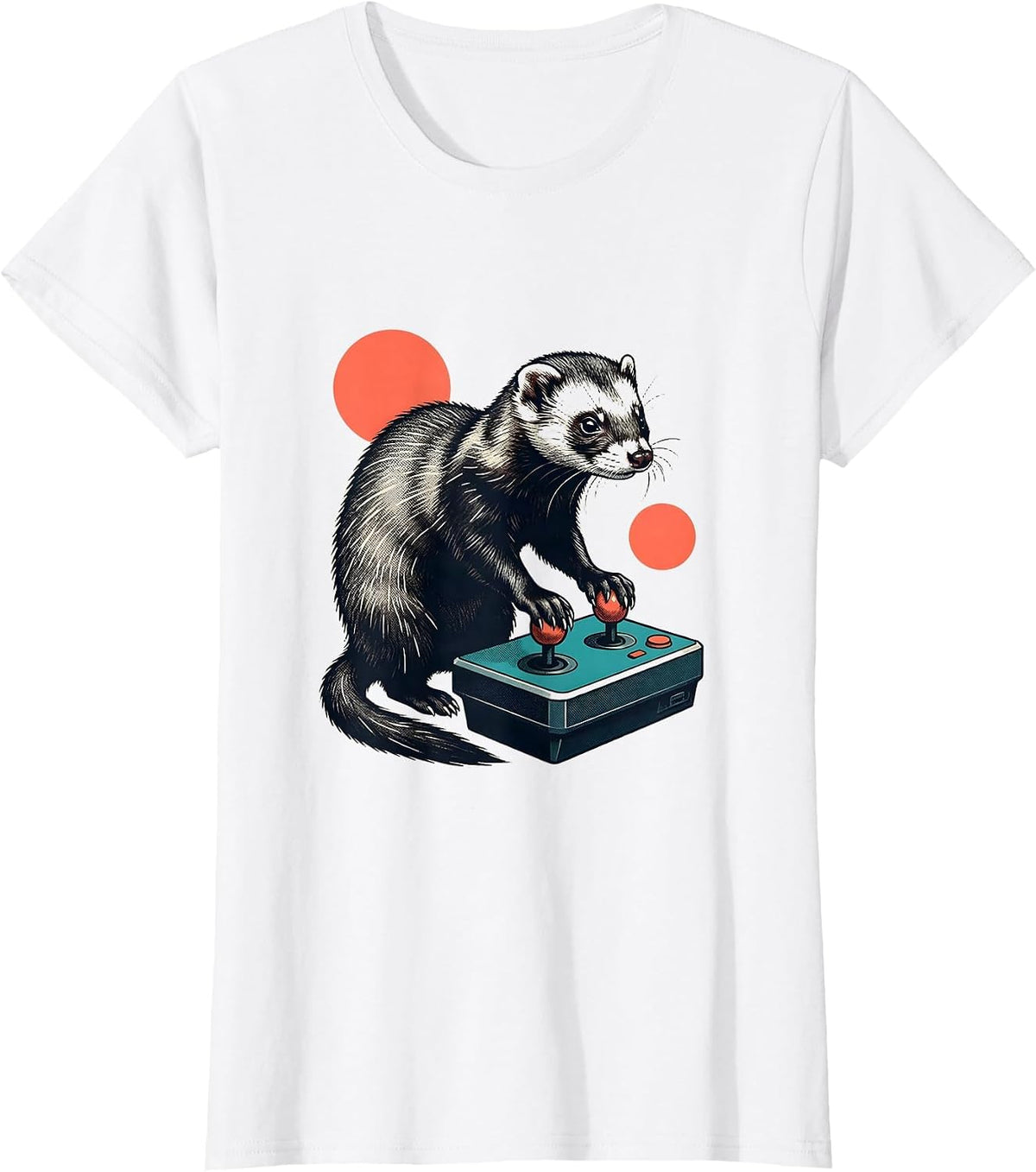 Women's Chibi Ferret Arcade Console Kawaii Anime Gamer T-Shirt - White