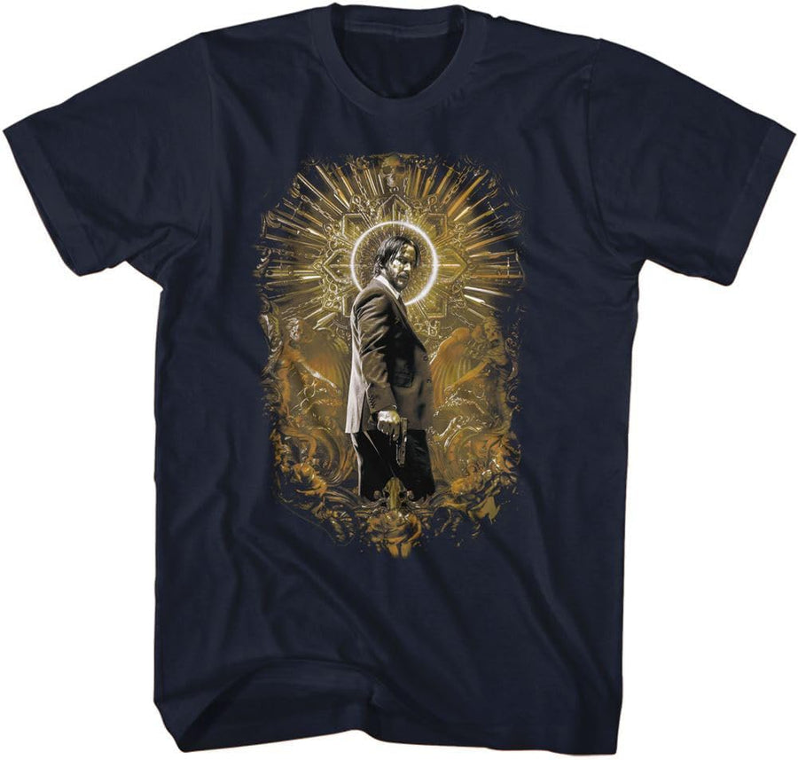 John Wick - Mens Gold Halo Short Sleeve T-Shirt, Color Navy, Size: Large - As Pictured