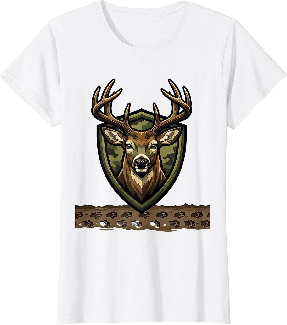 Women's Deer Tracks Camo Muddy Ground Hunting Design T-Shirt - White