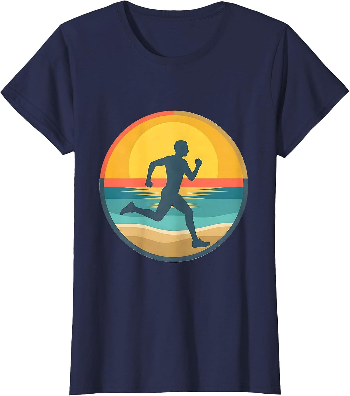 Women's Beach Runner Sunlit Stride Athleisure Design T-Shirt - Navy Blue