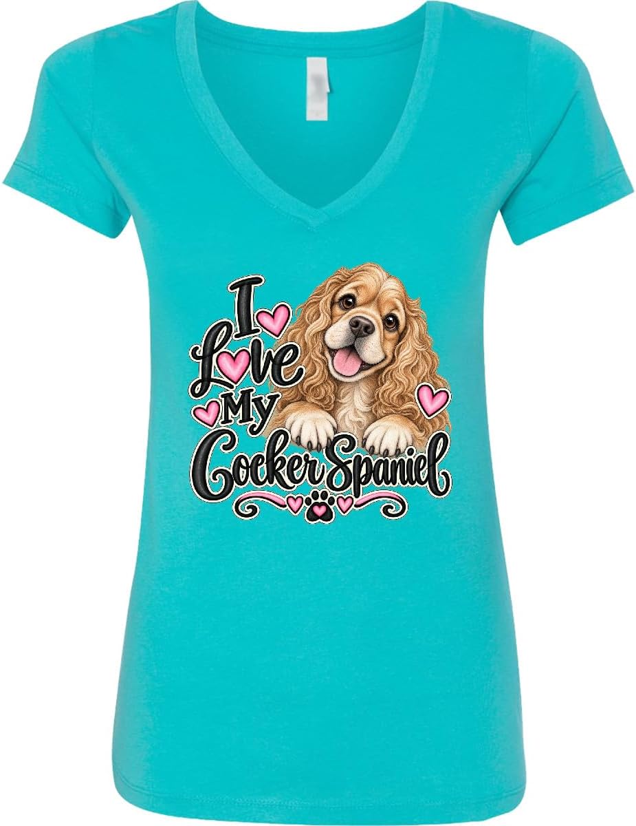 inktastic I Love My Cocker Spaniel Women's V-Neck T-Shirt - Aqua