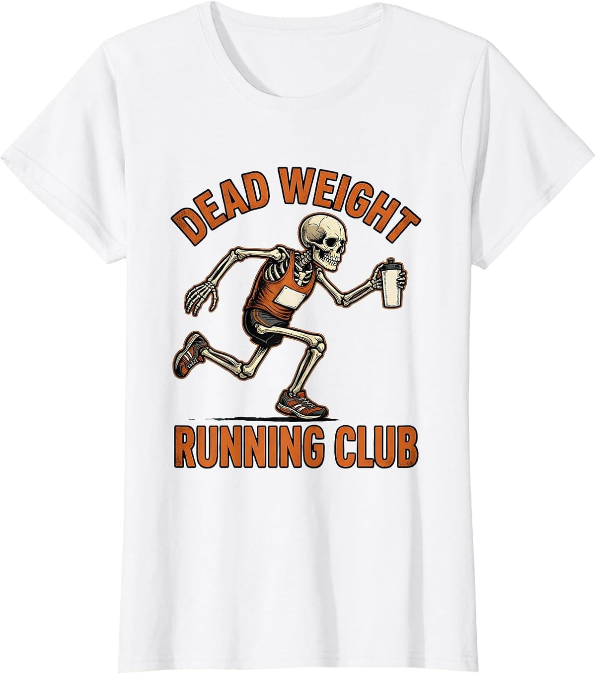 Dead Weight Running Club Funny Halloween Runner Skeleton T-Shirt - White