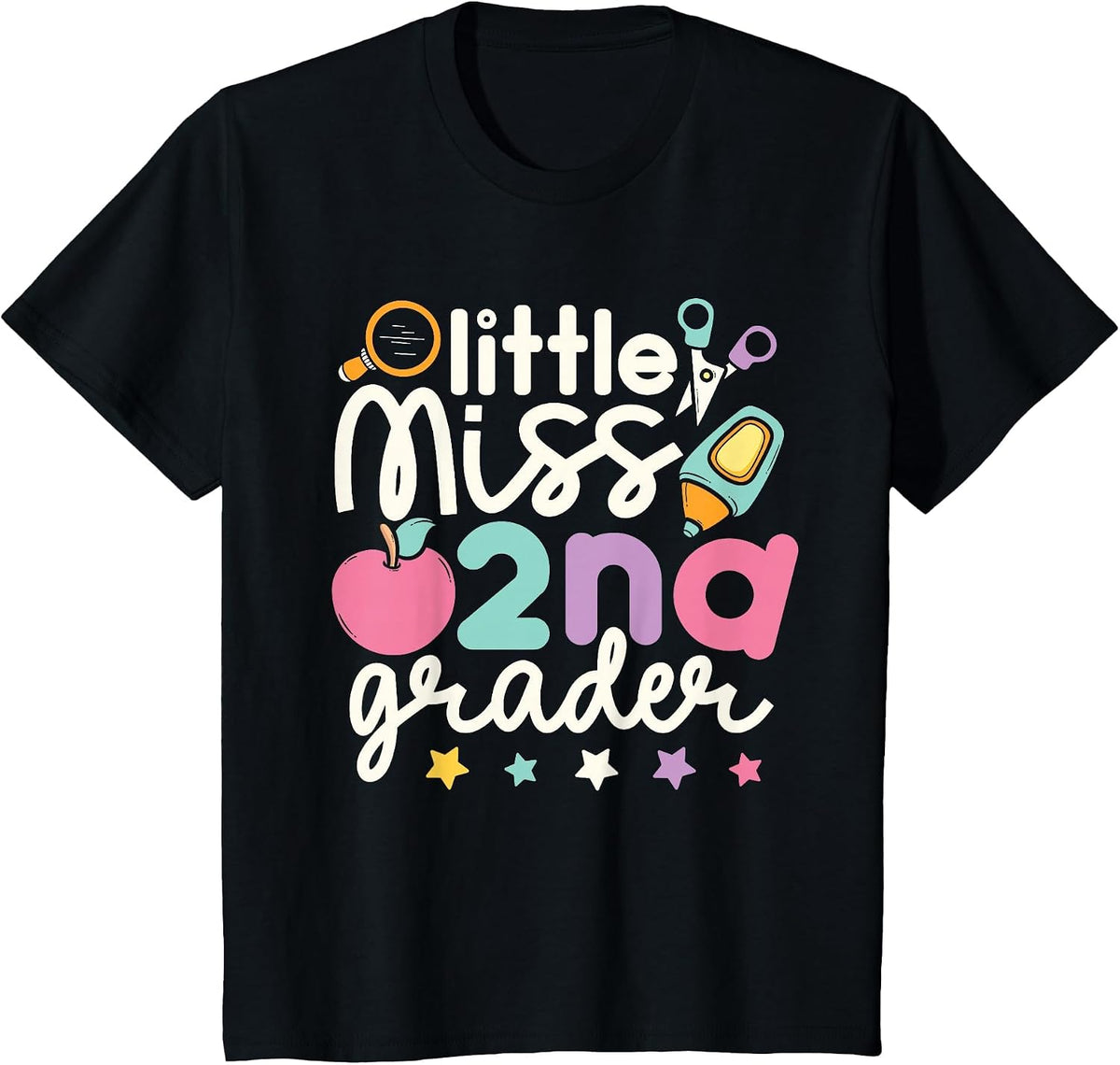 Little Miss 2nd Grade First Day of Second Grade Cute Girls T-Shirt - Black