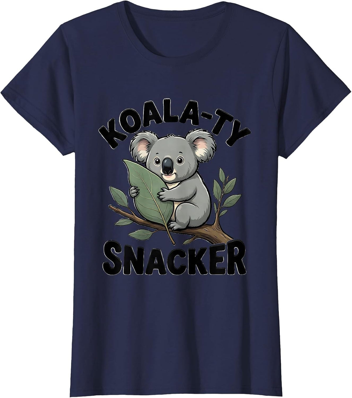 Women's Koala-ty Snacker Cute Chibi Koala Pun Animal Lover Humor T-Shirt - Navy Blue