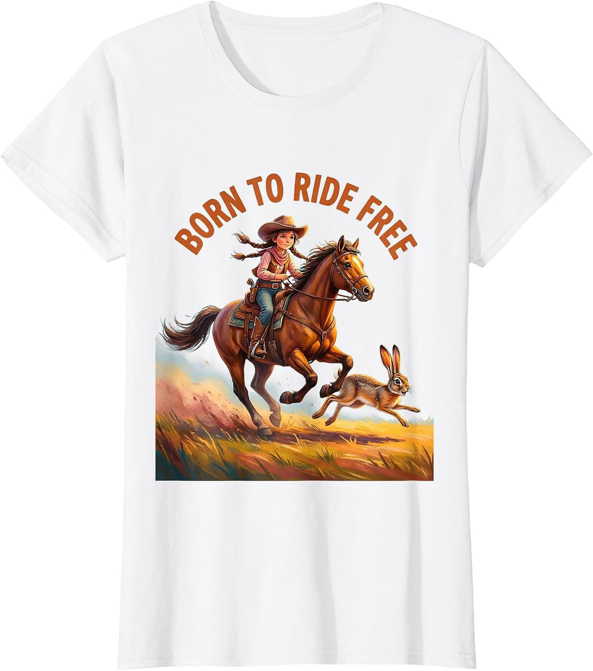 Women's Born to Ride Free Western Girls Graphic Design T-Shirt - White