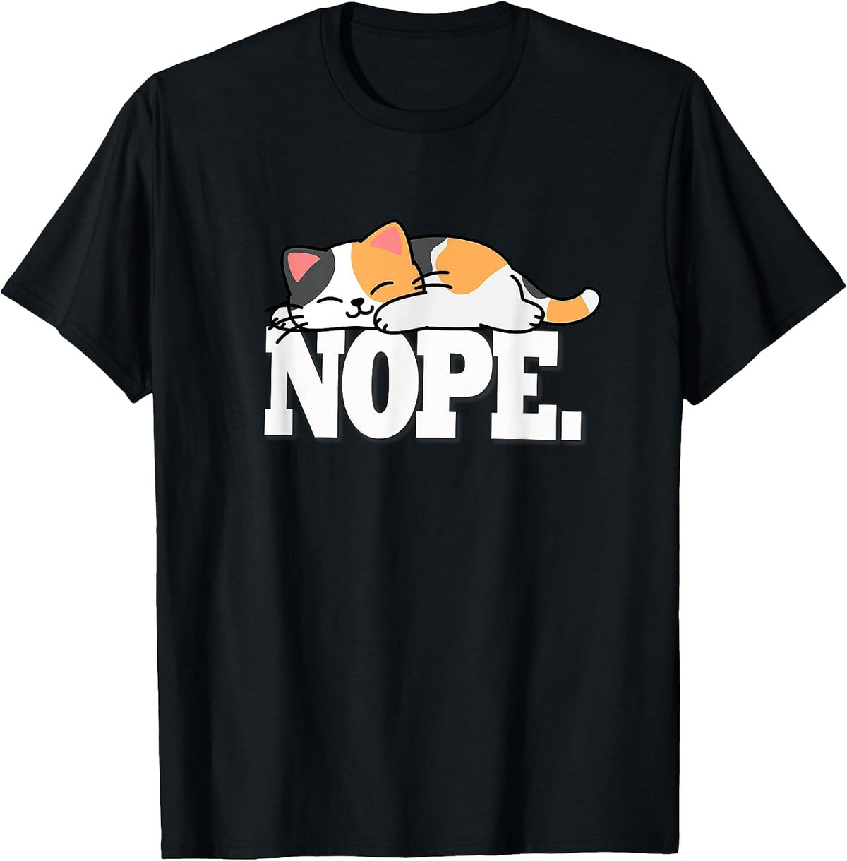 Kawaii Kids Girls Womens Nope Calico Cat Lover T-Shirt - Black
