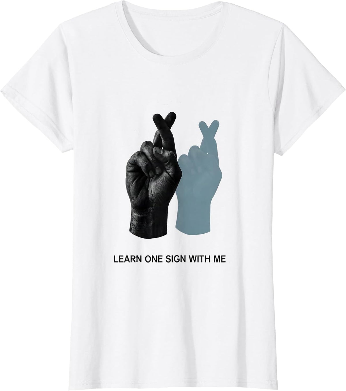 Learn One Sign With Me Minimalist ASL Teacher Deaf Awareness T-Shirt - White