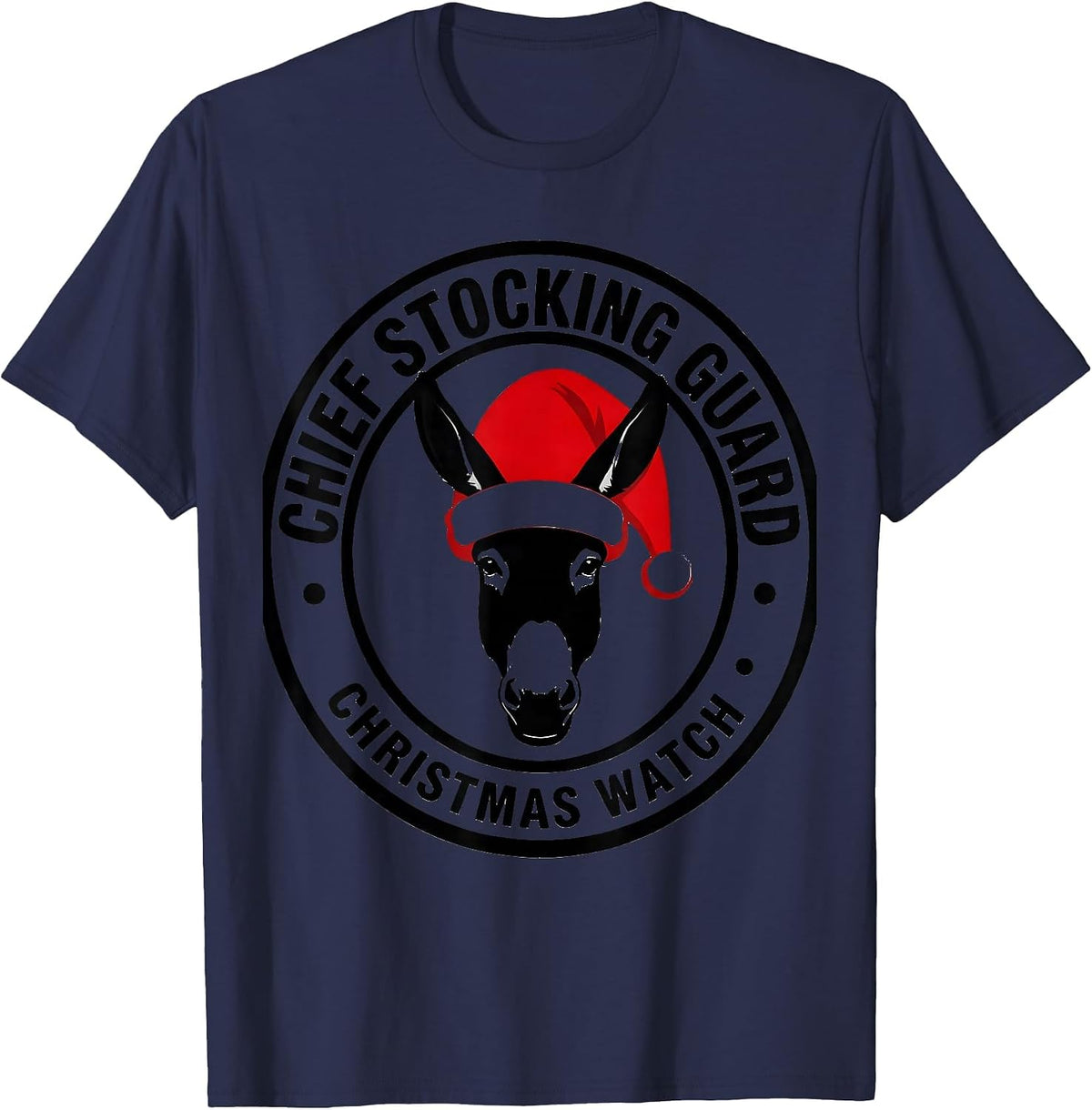 Chief Stocking Guard Christmas Watch Donkey Santa Hat T-Shirt - Navy Blue