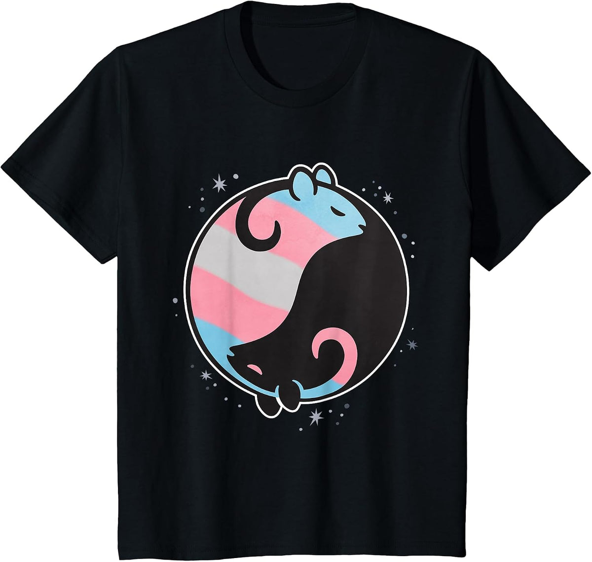 Transgender Rat Yin Yang LGBT Trans Pride Flag, Gay Month T-Shirt - Black