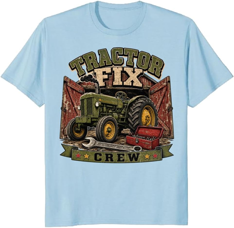Tractor Fix Crew T-Shirt Vintage Barn Farm Machinery Tee - S3