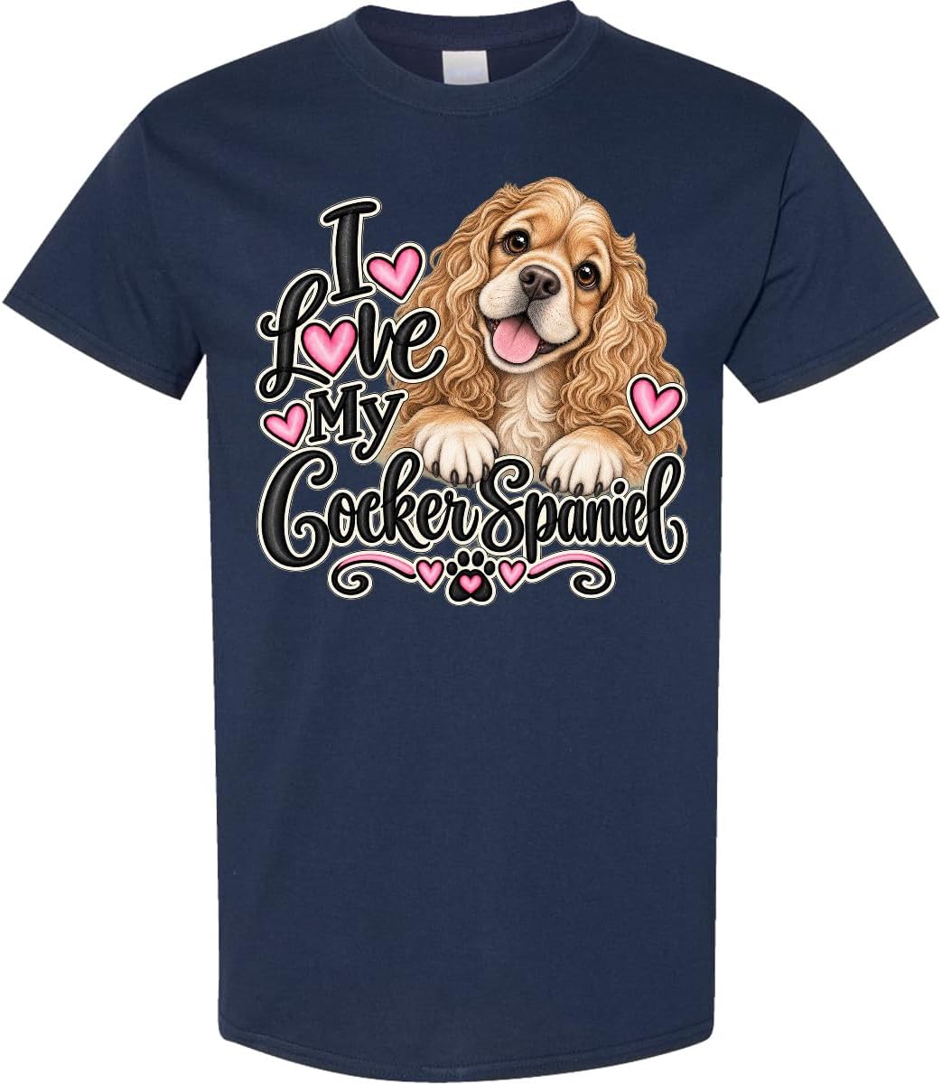 inktastic I Love My Cocker Spaniel Adult T-Shirt - Navy Blue