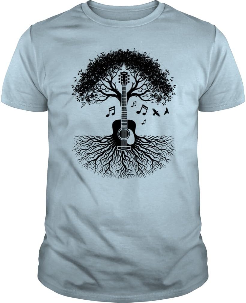 Vintage Acoustic Guitar Player Music Tree Guitarist Unisex T-Shirt - Light Blue