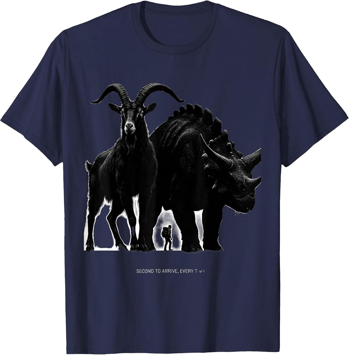 Second To Arrive, Every Time Funny Cryptid Bigfoot Camper T-Shirt - Navy Blue