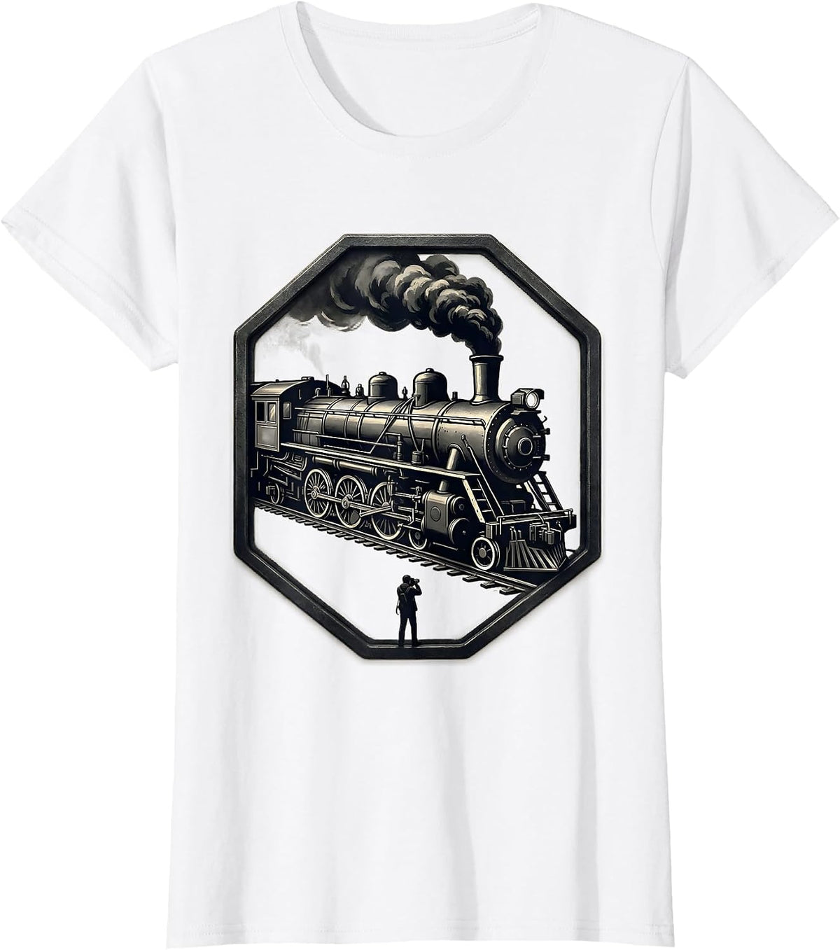 Women's Steam Locomotive Badge Big Boy Train Enthusiast Pride T-Shirt - White