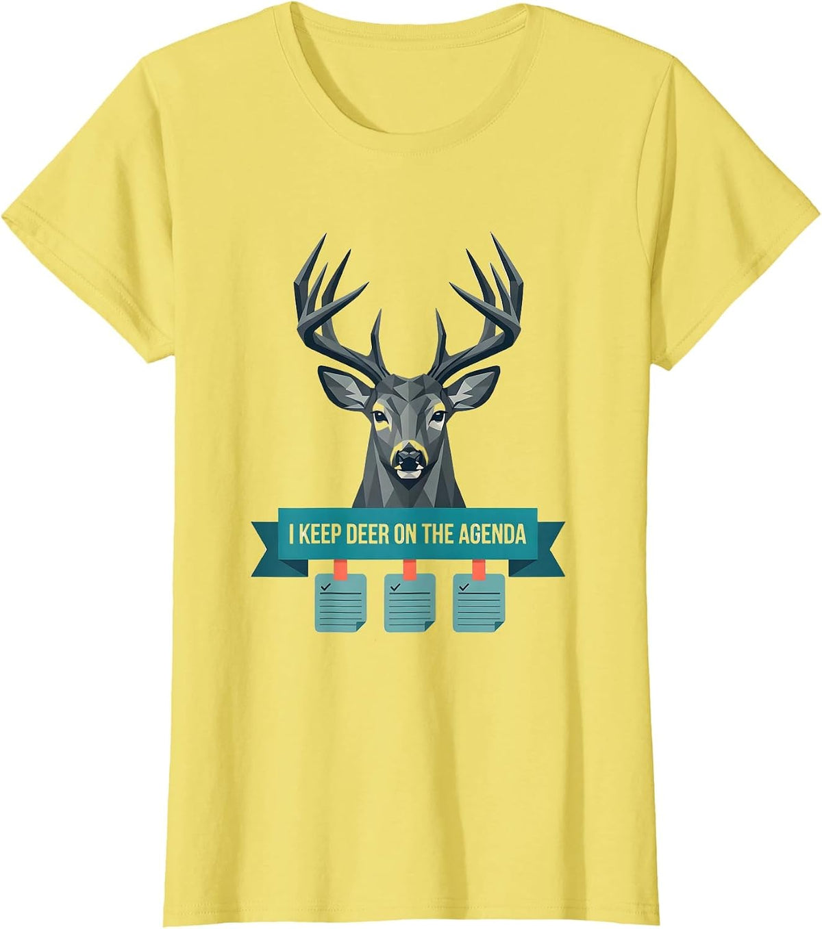 I Keep Deer On The Agenda Funny Deer Hunting Camo Dad Humor T-Shirt - Lemon Yellow