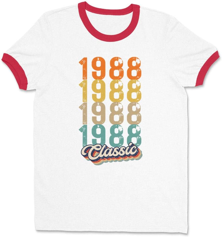 Classic 1988 Ringer Tee Shirt Unisex - White\/Red