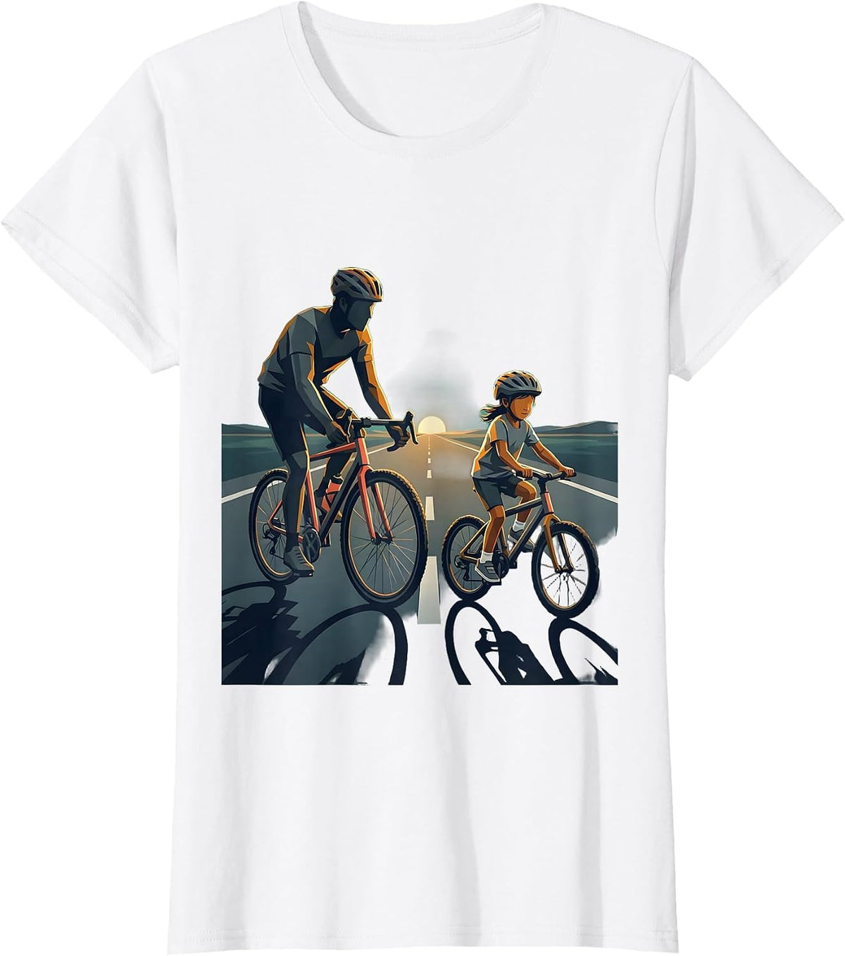 Women's Girl Dad Father Daughter Bike Ride Graphic Tee T-Shirt - White