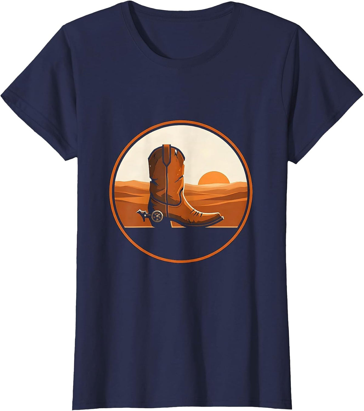 Women's Worn Cowboy Boots with Spurs Country Western Design T-Shirt - Navy Blue